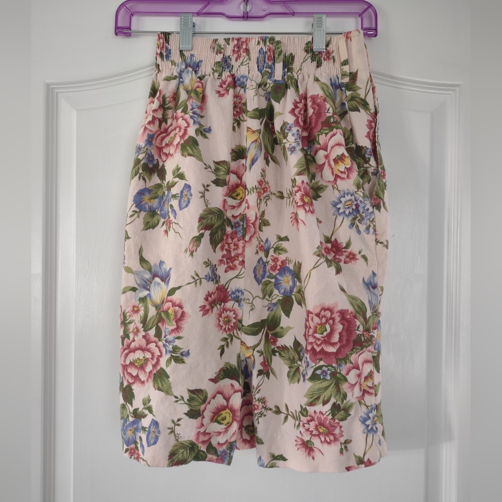Bushwacker Womans Skirt Size 6 Pink Colorful Floral Print Linen Cotton Blend - Picture 2 of 11